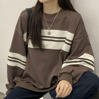 Two-tone Striped Panel Sweatshirt