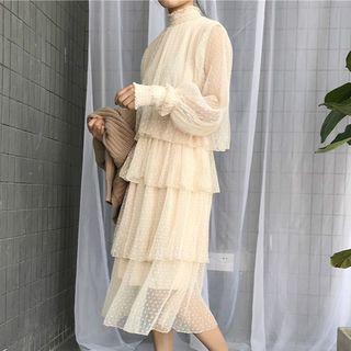 Long-sleeve Mock-neck Layered Dress