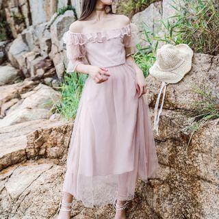 Short-sleeve Ruffle A-line Maxi Dress