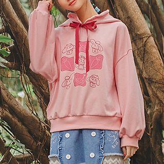 Frill-trim Cartoon Print Hoodie