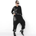 Set: Lettering Hoodie + Pocketed Baggy Pants Black - One Size