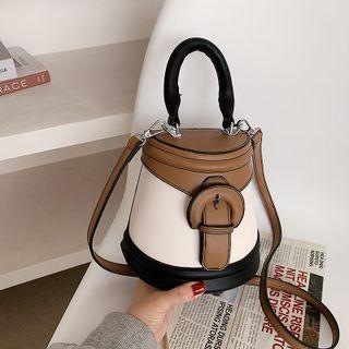 Buckled Color Block Bucket Bag