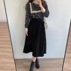 Floral Blouse / A-line Midi Skirt