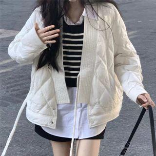 Long-sleeve V-neck Jacket Off White - One Size