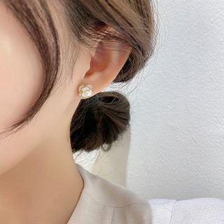 Sterling Silver Faux Pearl Stud Earring 1 Pair - S925 Silver Needle Earring - Faux Pearl - Gold - One Size