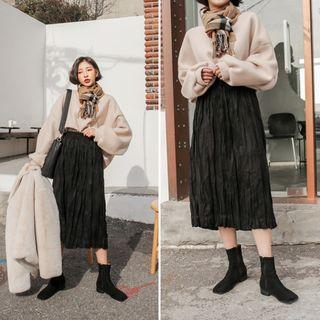 Crinkled Midi Velvet Skirt