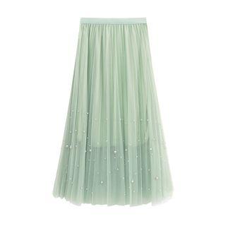 Maxi A-line Mesh Skirt Light Green - One Size