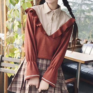 Mock Two-piece Collared Pullover