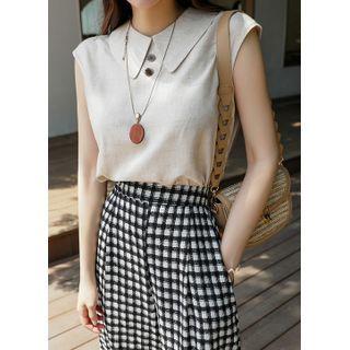 Cap-sleeve Collared Textured Top