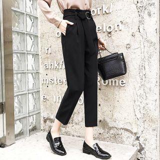 High Waist Buckled Straight Leg Pants