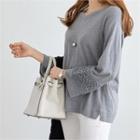 V-neck Long-sleeve Embroidered-trim Knit Top