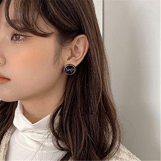 Alloy Bow Disc Earring 1 Pair - Black & Gold - One Size