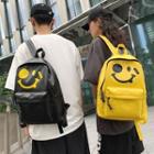 Smiley Face Print Faux Leather Backpack