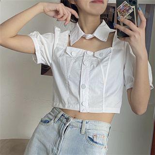 Short-sleeve Cut-out Cropped Blouse White - One Size