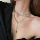 Layered Chain Necklace 1 Pc - Silver - One Size