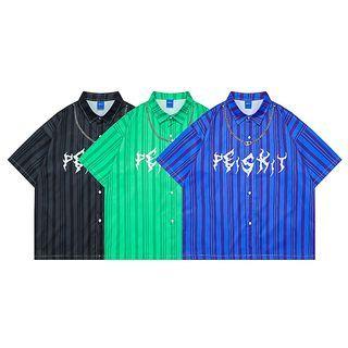 Short Sleeve Pinstripe Chain Detail Shirt