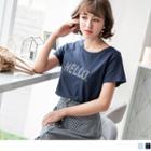 Letter Embroidered Short Sleeve Top