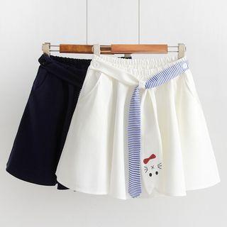 Cat Embroidery A-line Skirt