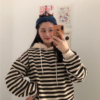 Striped Drawstring Hoodie Almond - One Size