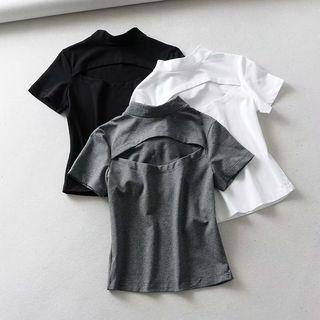 Short-sleeve Mock-neck Cutout T-shirt