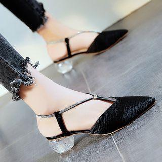 Pointed Block Heel Rhinestone Slingback Pumps