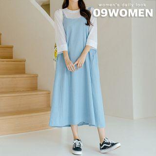 Pocket-side Long Denim Jumper Dress