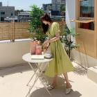 V-neck Tie-waist Dress Lime Green - One Size