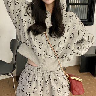 Panda Print Hooded Zip Jacket / Sweatpants