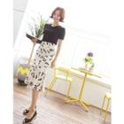 Asymmetric Ruffle-hem Floral Pattern Midi Skirt