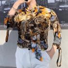 Print 3/4-sleeve Tie-neck Shirt