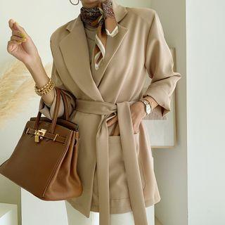 Wrap-front Blazer With Sash