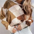 Argyle Round Neck Sweater Brown - Free Size