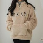 High-neck Letter Embroidered Fleece Top