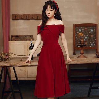 Off-shoulder Plain A-line Evening Gown / Cocktail Dress