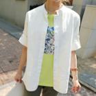 Mandarin-collar Tab-sleeve Linen Jacket