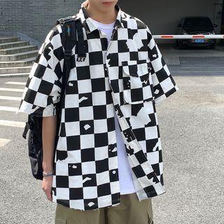Pocket-front Checked Short-sleeve Shirt