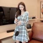 Long-sleeve Lace Collared Check Dress