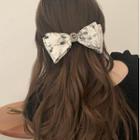 Print Bow Hair Clip / Set 2 Fold Spring Clip - Black - 10cm