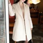 Snap-button Wool Blend Coat With Brooch