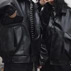 Couple Matching Faux Leather Applique Jacket