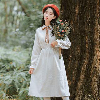 Corduroy Tie-neck Long Sleeve Dress