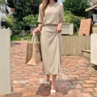 Linen Blend V-neck Top & H-line Skirt Set