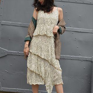 Polka Dot Spaghetti-strap Tiered Midi Dress