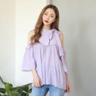 Tie-neck Cutout-shoulder Top