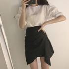 Plain Short-sleeve Blouse / High Waist Mini A-line Skirt