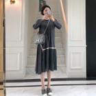 Contrast-trim Pleated-panel Midi Dress