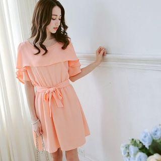 Shoulder Cut Out Tie Waist Dress