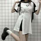 Short-sleeve Bow Cold-shoulder Mini Dress / Lace-up Shorts / Short-sleeve Zip-up Mini Dress