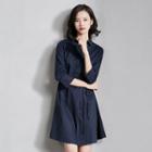 Plain 3/4-sleeve Collared Dress