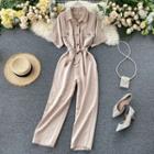 Short-sleeve Wide-leg Cargo Jumpsuit